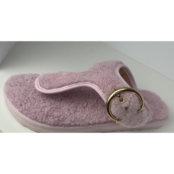 coach ladies hollie shearling flip flop sz 6.5 pink - Picture 3 of 9